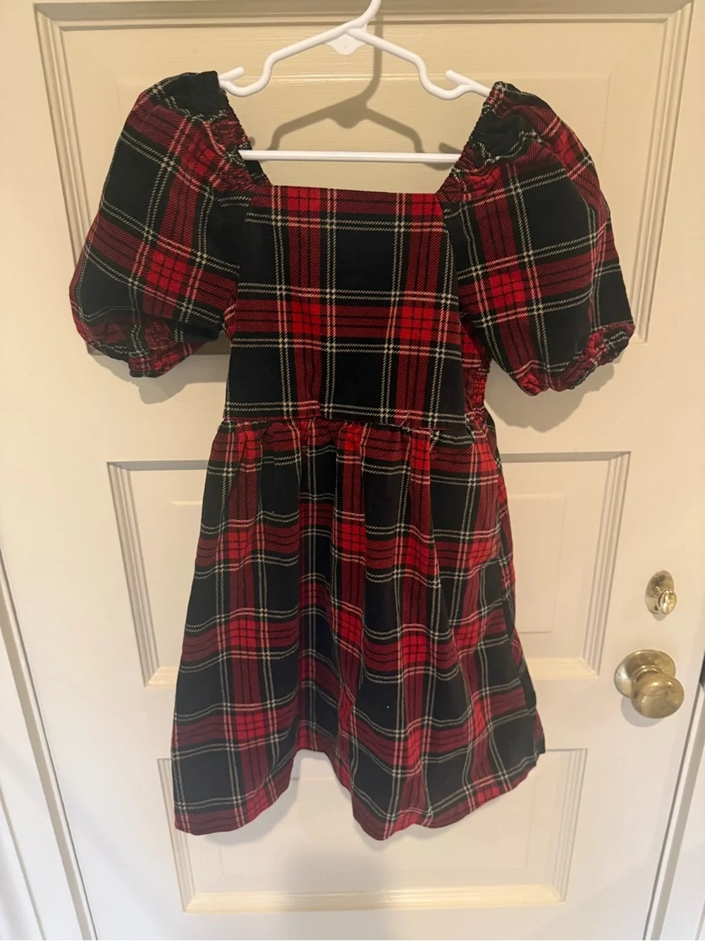 Copper Key Red & Black Plaid Puff-Sleeve Dress